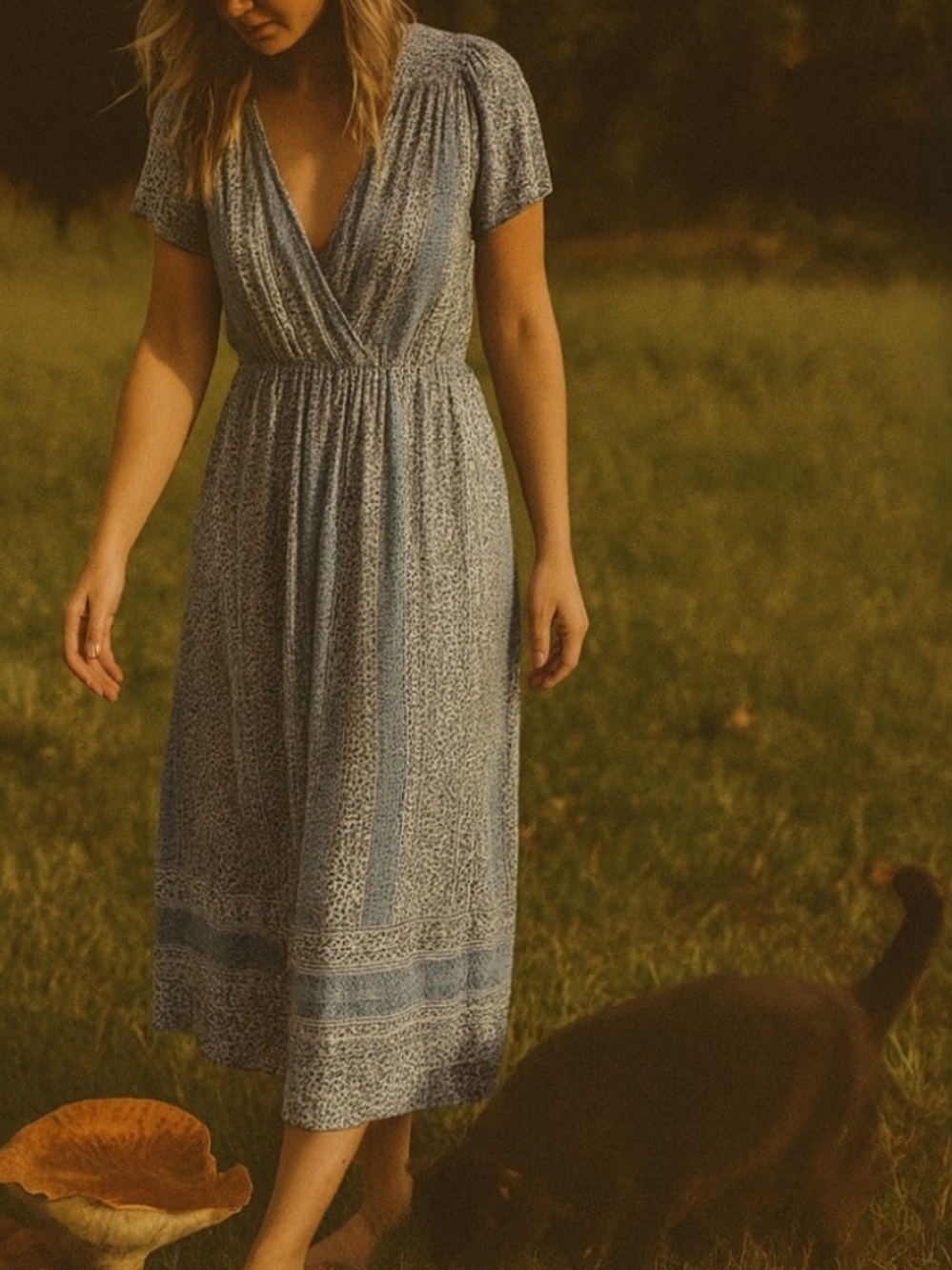 Knox Rose Blue Boho Open Front Slit Maxi Rayon Faux Wrap Dress Sz XS